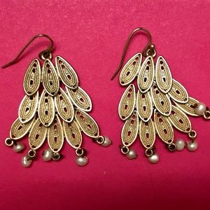 Anthropologie gold tiered earrings with beads